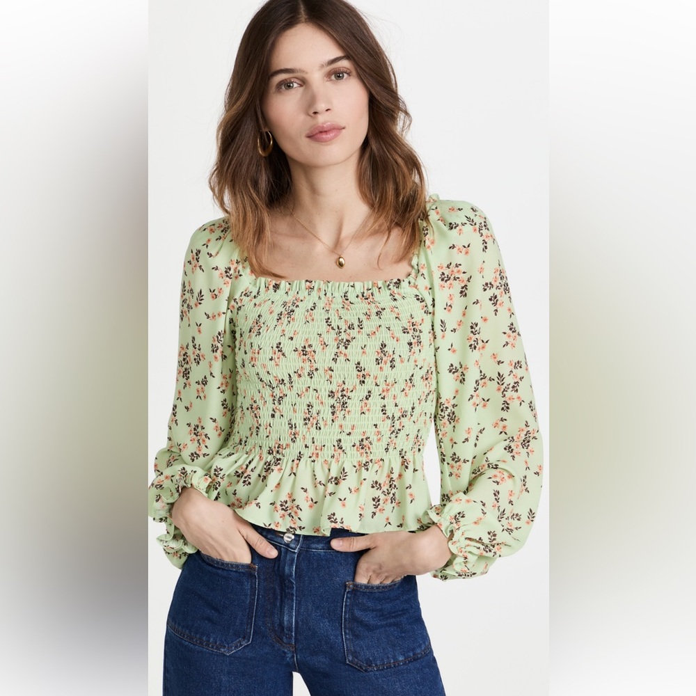 WAYF Jackie Smocked Long Sleeve Top